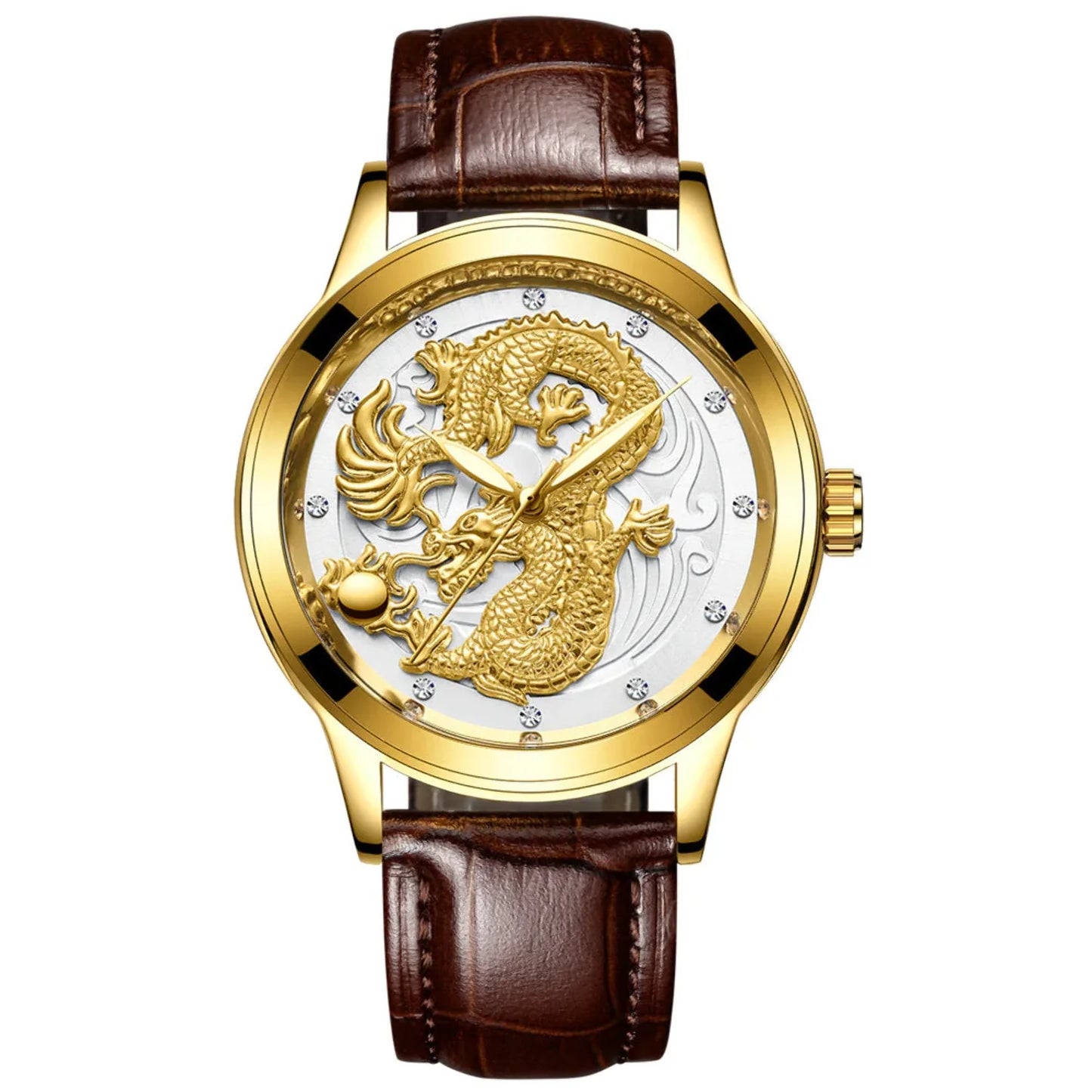 Yellow Gold Quartz Steel Belt Dragon And Phoenix Couple Watch