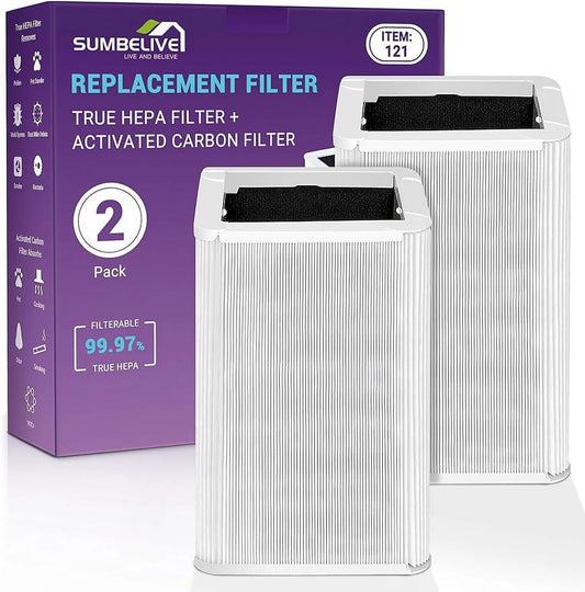 2 Pack 121 Replacement Filter for Blueair Blue Pure 121 Air Purifier, with Particle, Activated Carbon and H13 True HEPA Filters