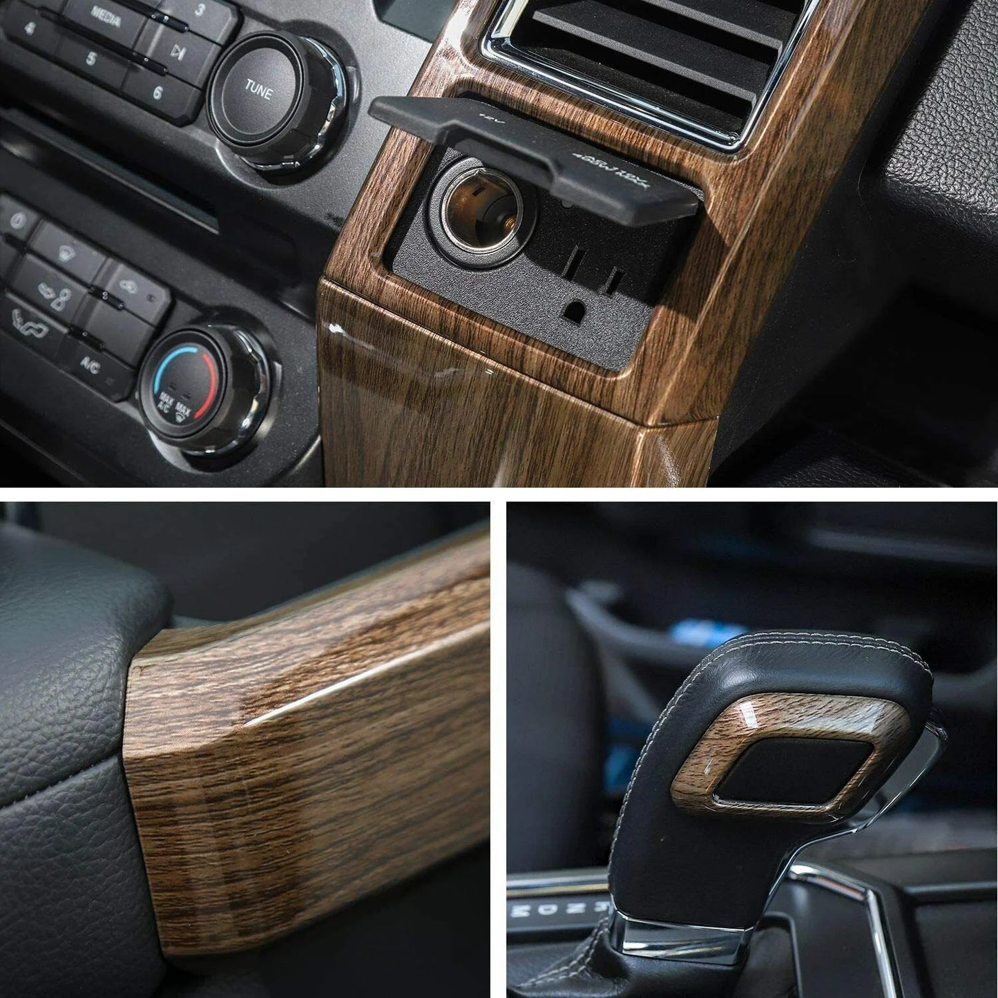 Teledu F150 + Wood Grain Interior Center Console Decoration Trim Cover Kit