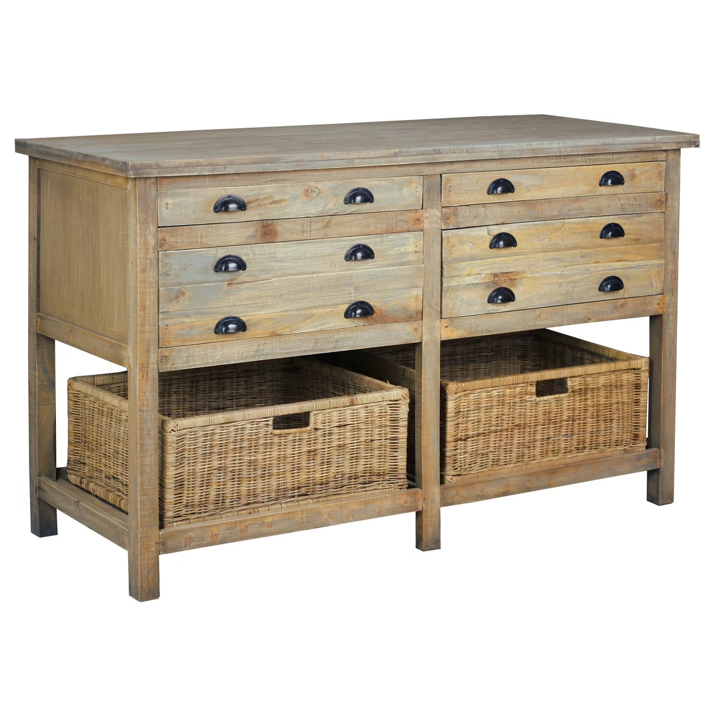 Sunset Trading CC-TAB228S-DW 61 in. Cottage Double Bay Sideboard - Driftwood Brown