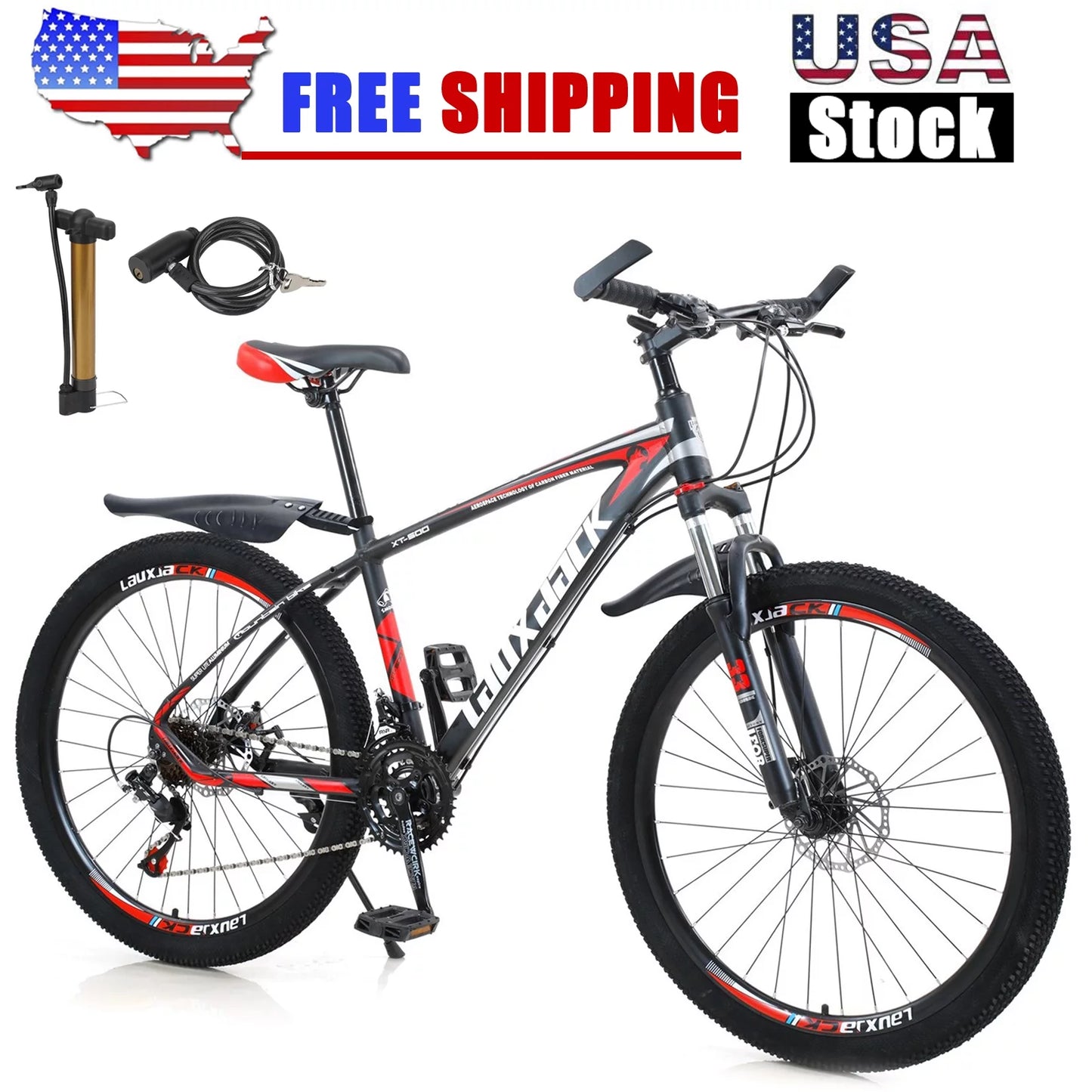 27.5" Wheels Adults Mountain 21 Speed Bikes Bicycle MTB+Bike Lock+Air Pump