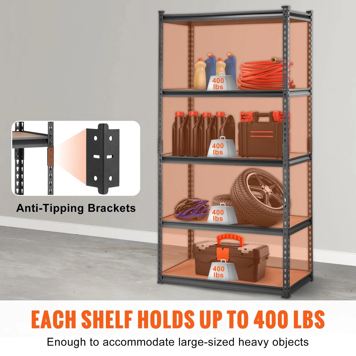 BENTISM Storage Shelving Unit Garage Storage Rack 5-Tier Adjustable 2000 lbs Load