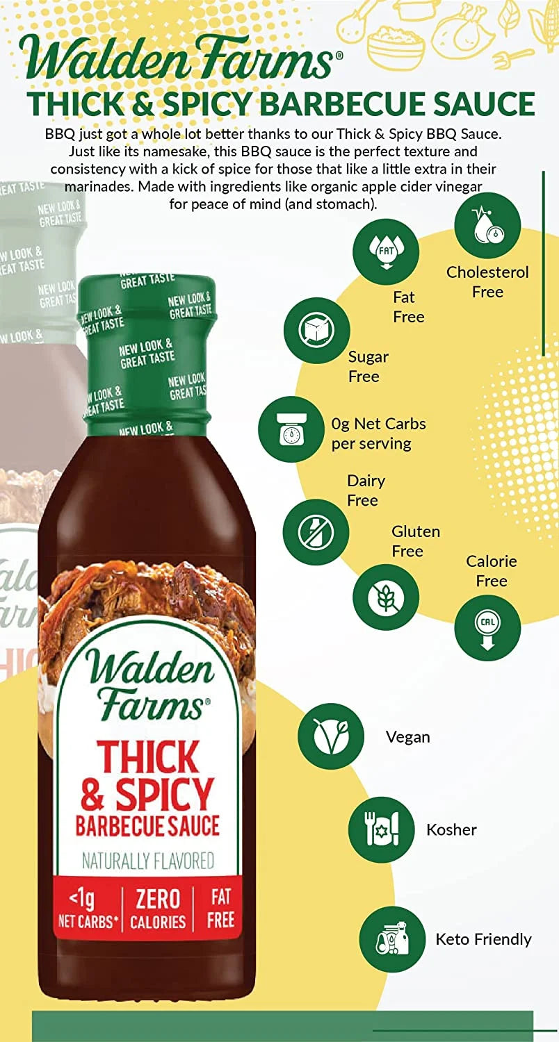 Walden Farms Thick & Spicy Barbecue Sauce 12 oz Pack of 4